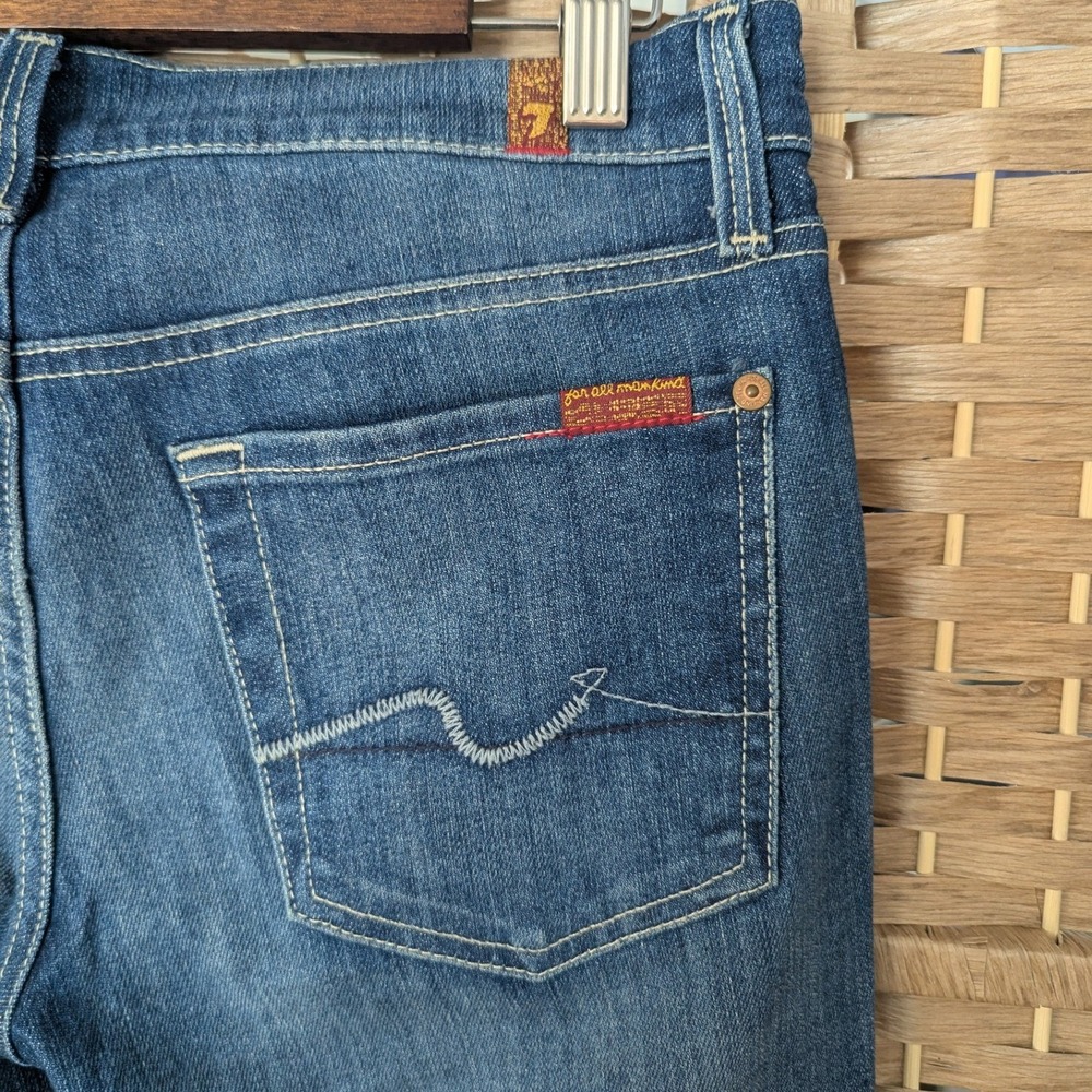 VTG Y2K 7 For All Mankind Straight Leg Low Rise Jeans Medium Wash Designer Denim